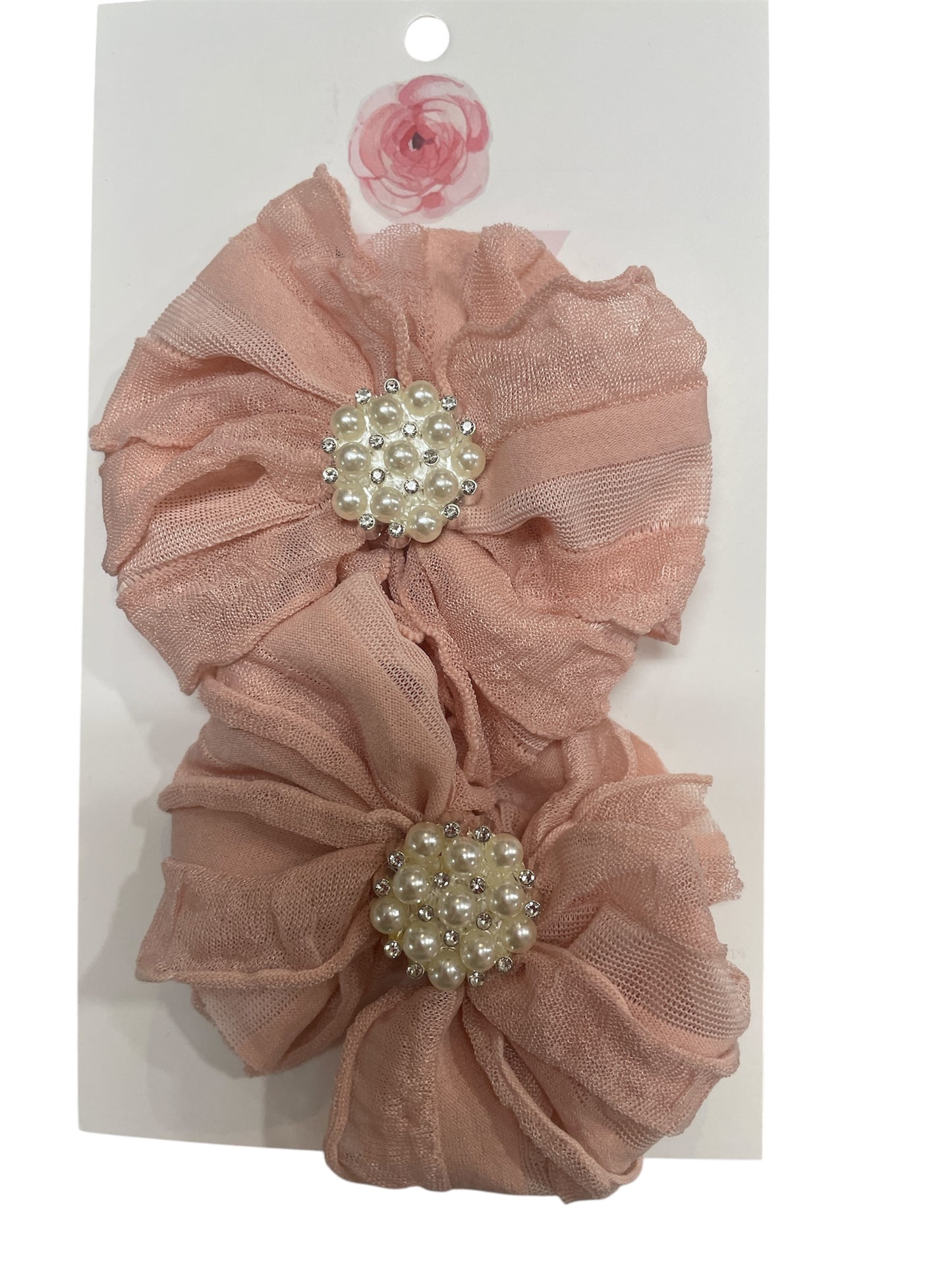 Ruffled Clip Set w/Pearl Embellishment