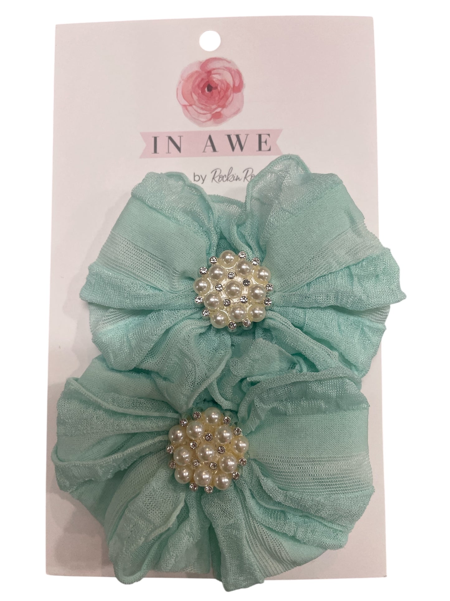 Ruffled Clip Set w/Pearl Embellishment