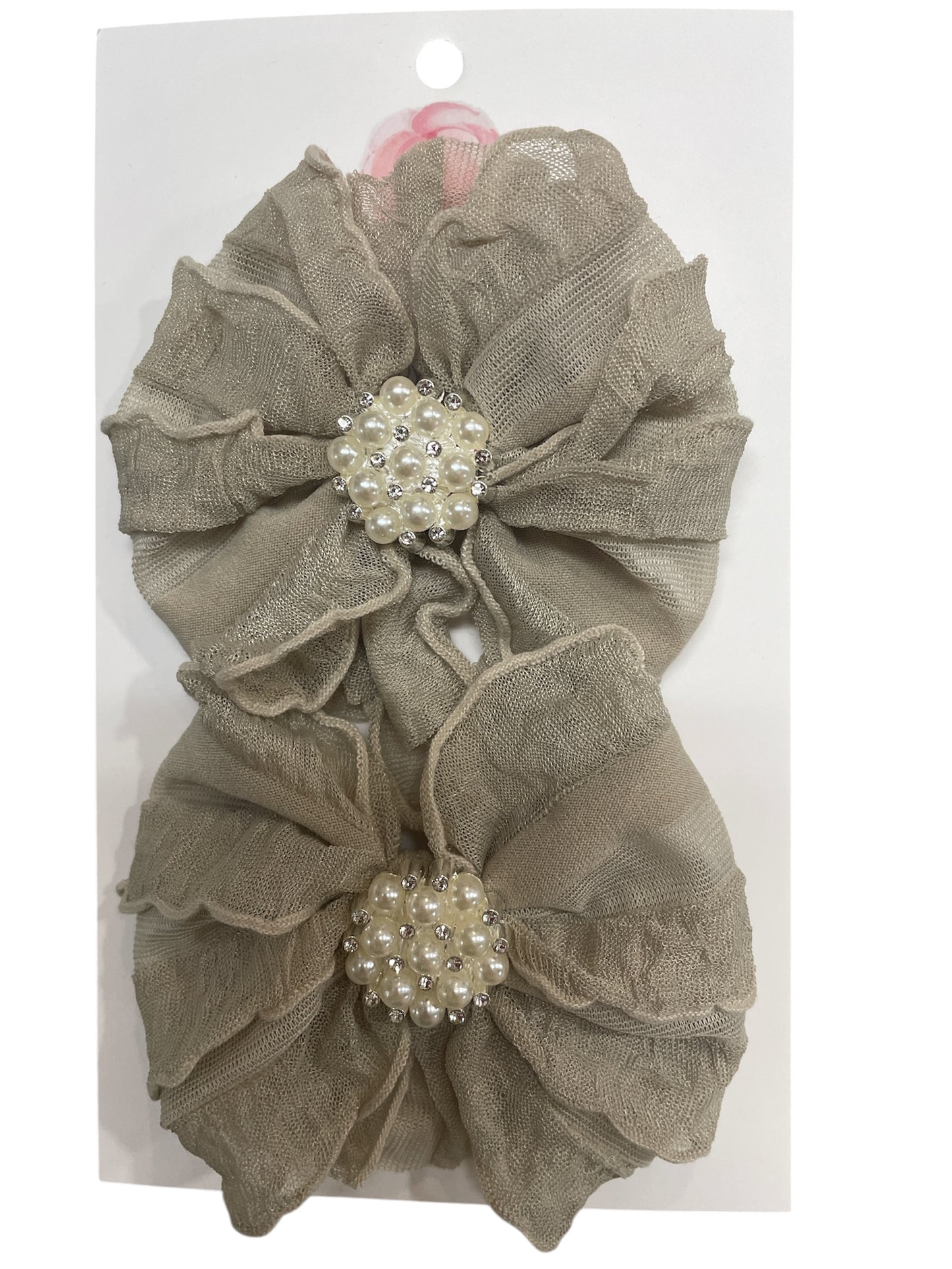 Ruffled Clip Set w/Pearl Embellishment