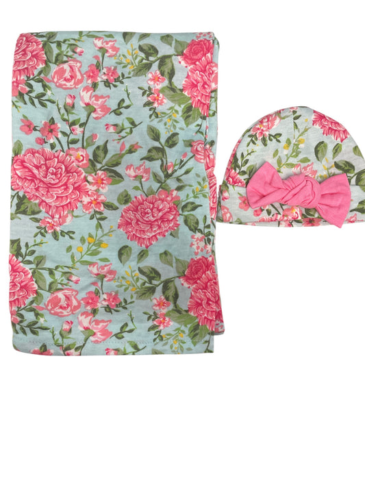 Jane Marie Swaddle and Beanie Set - Carnation