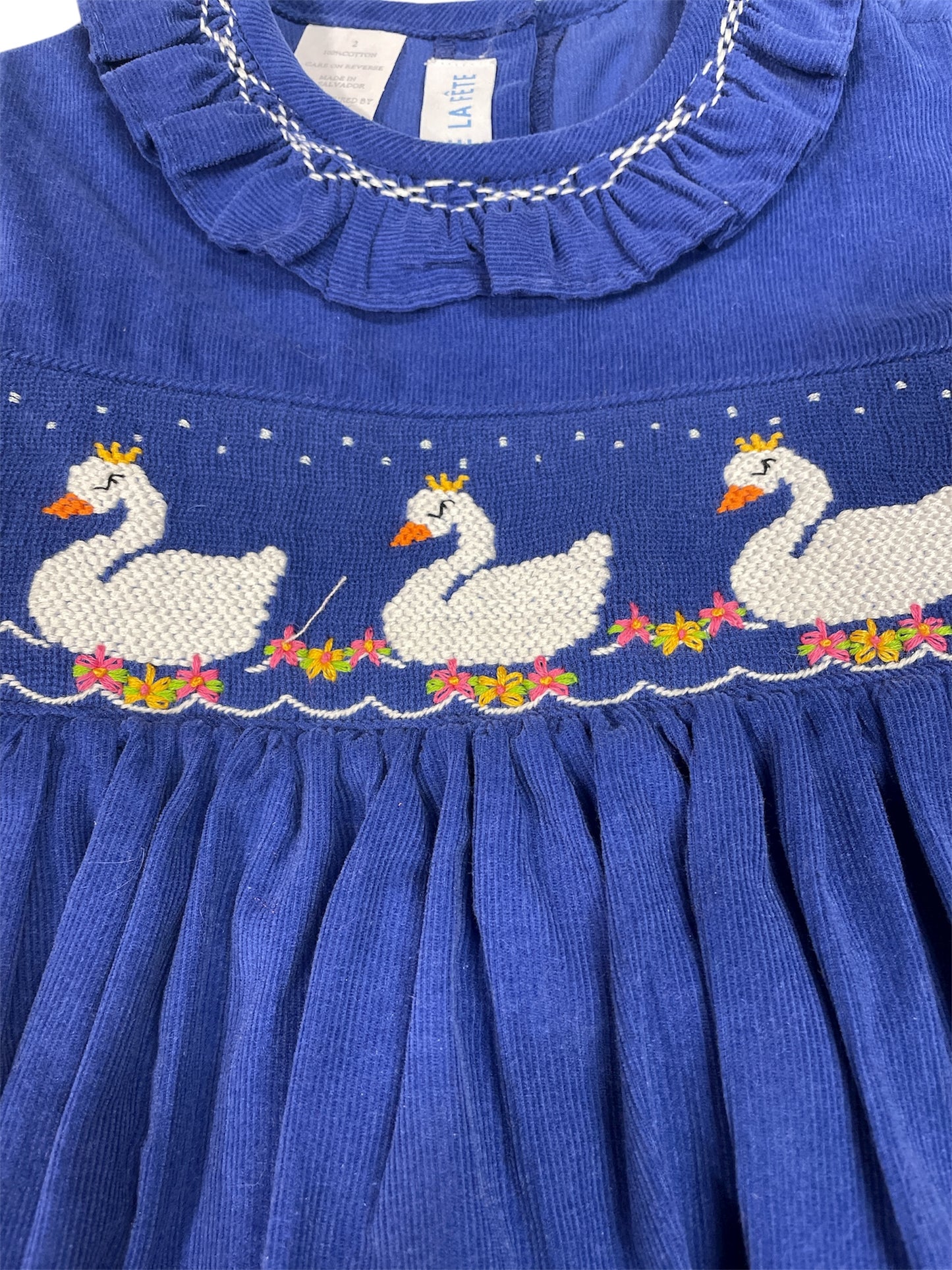 Vive La Fete Corduroy Smocked Swan Dress