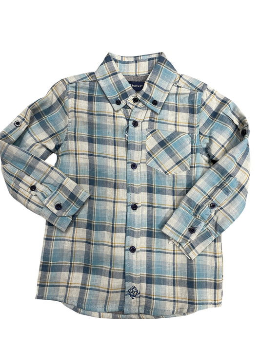 Andy & Evan Aqua Plaid Button Down Shirt