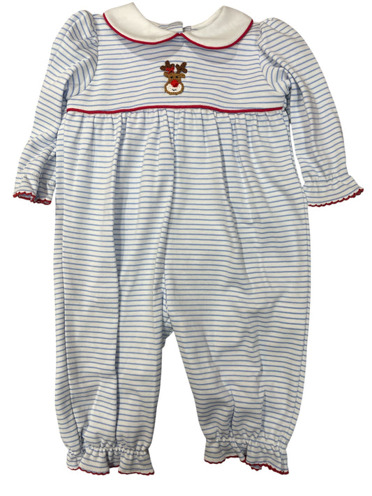 Petit Bebe Rudolph Girls Blue Stripe Romper