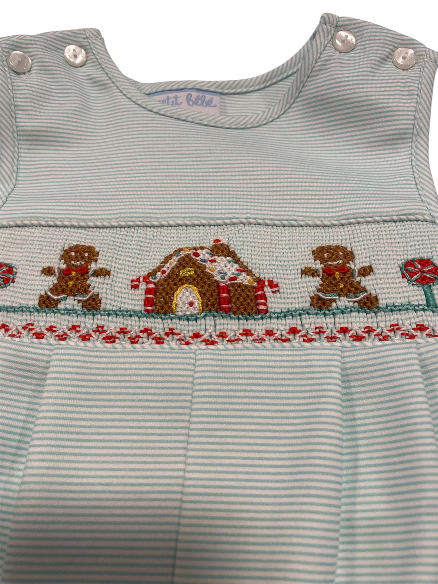 Petit Bebe Gingerbread House Aqua Knit Boys Long Jon Jon