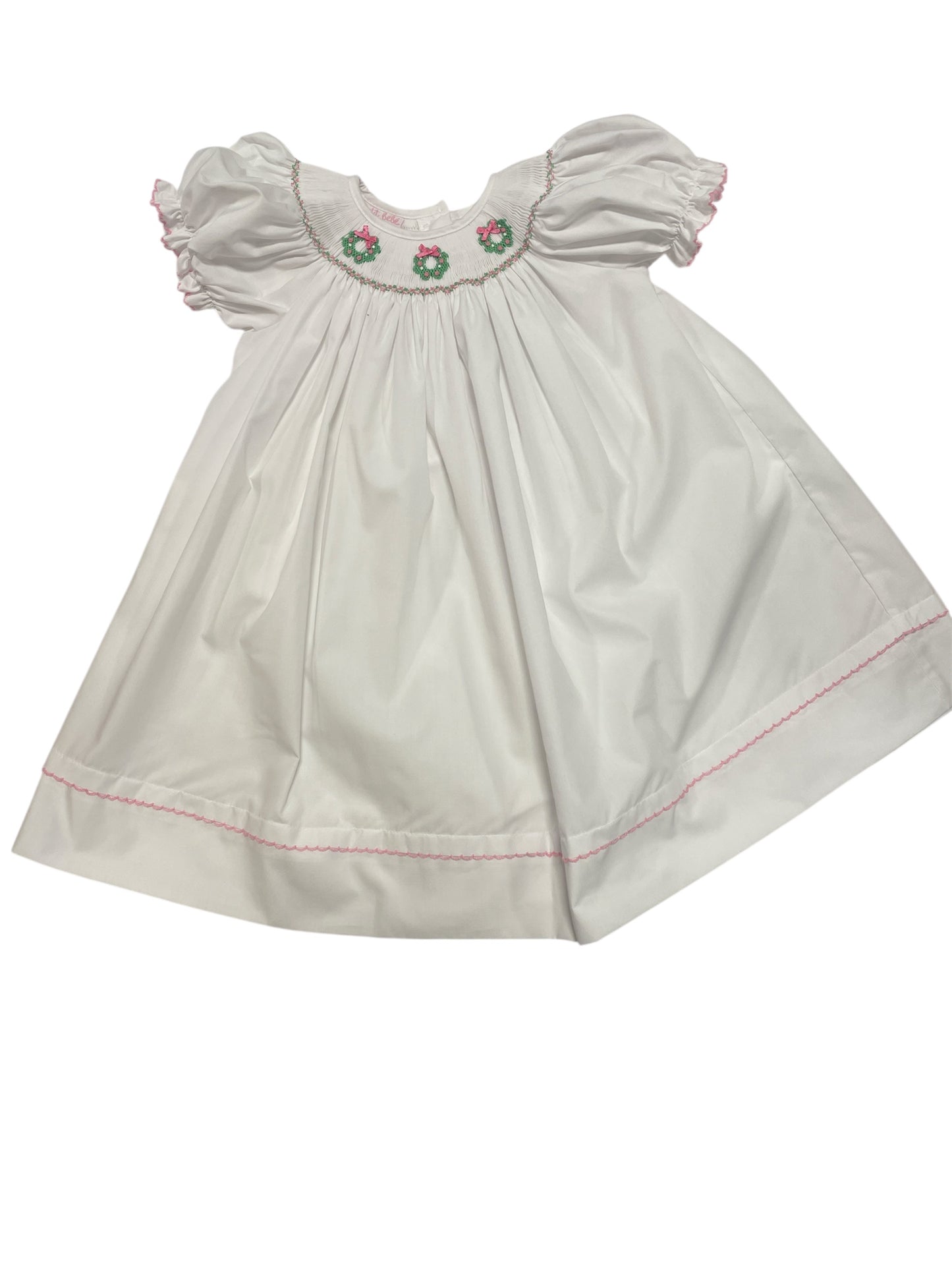 Petit Bebe Pink Wreaths White Bishop Dress