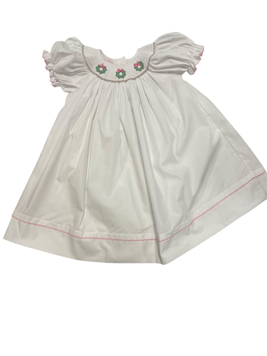 Petit Bebe Pink Wreaths White Bishop Dress