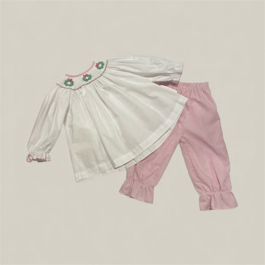 Petit Bebe Pink Wreaths Pink Gingham Pant set
