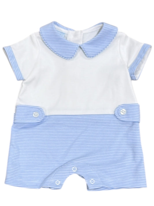 Petit Bebe Blue Knit Stripe Romper - Boys