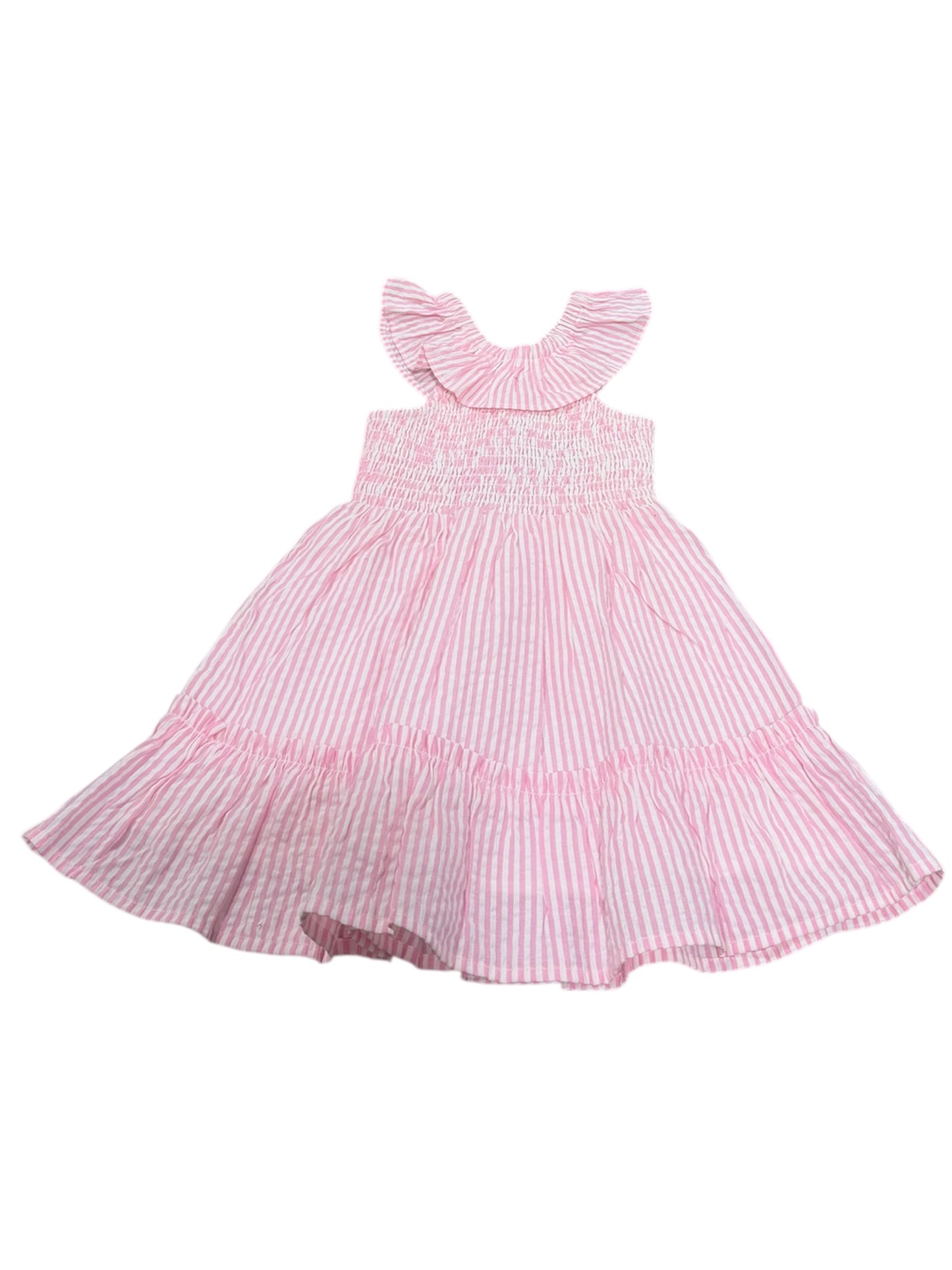 Pedal Seersucker Smocked Dress - Pink