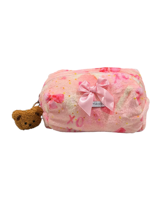 Preppy Goose Plush Bow Print Pouch