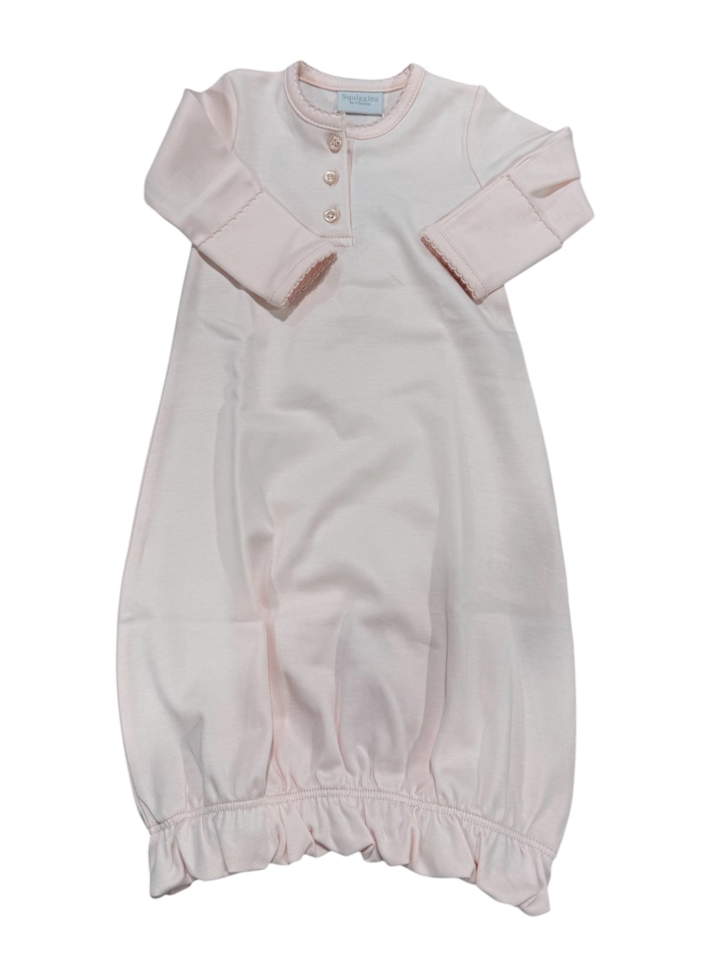 Squiggles Henley Gown With Picot - Pink