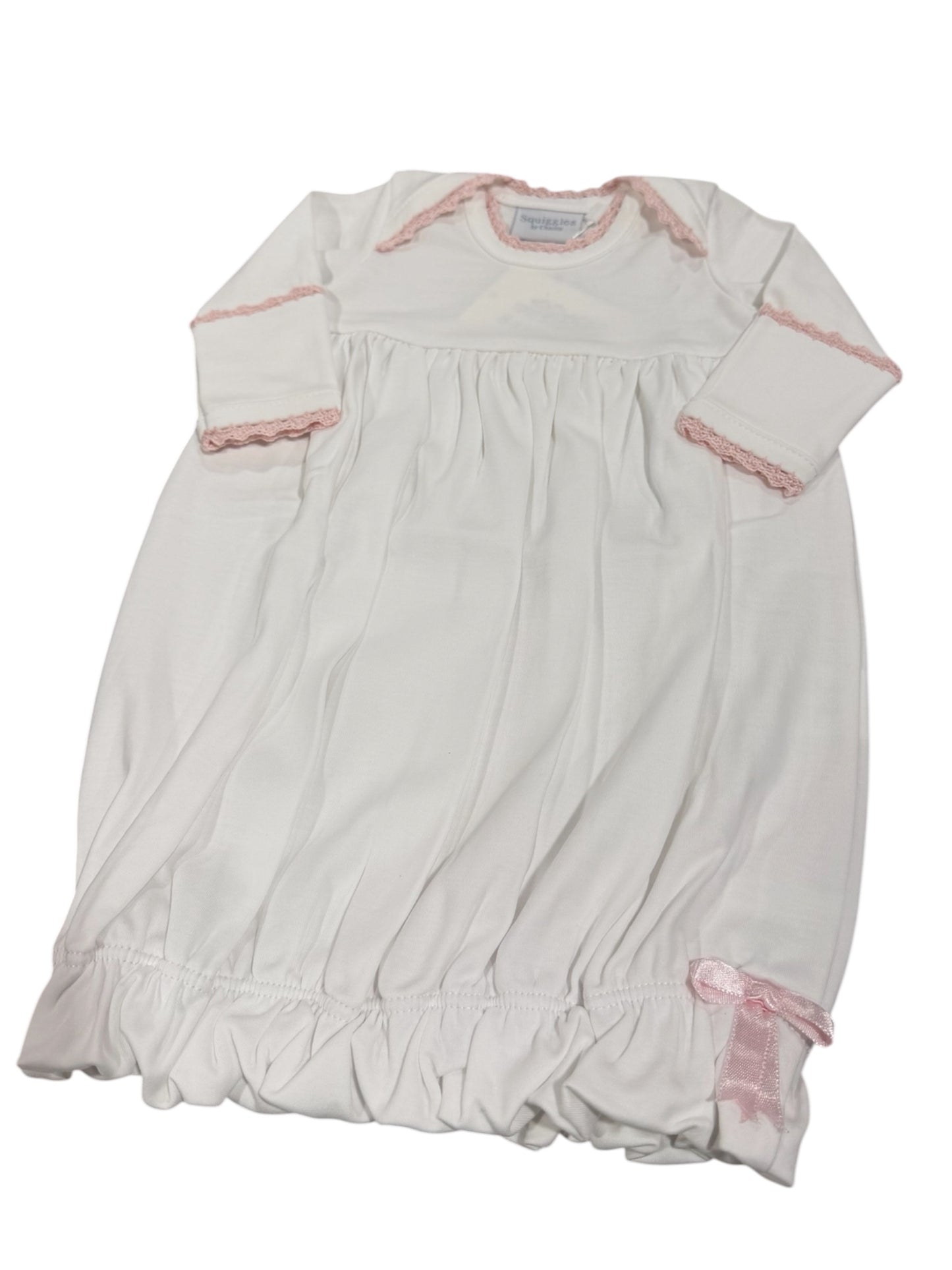 Squiggles Lap Shoulder Gown White w/Pink Trim