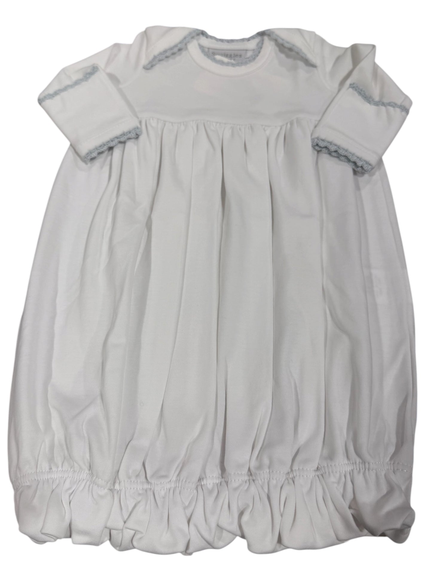 Squiggles Lap Shoulder Gown - White w/Blue Crochet Trim