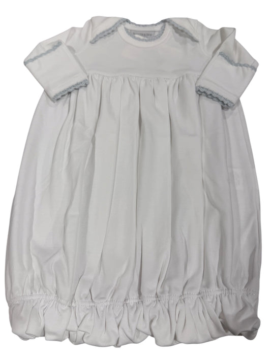 Squiggles Lap Shoulder Gown - White w/Blue Crochet Trim
