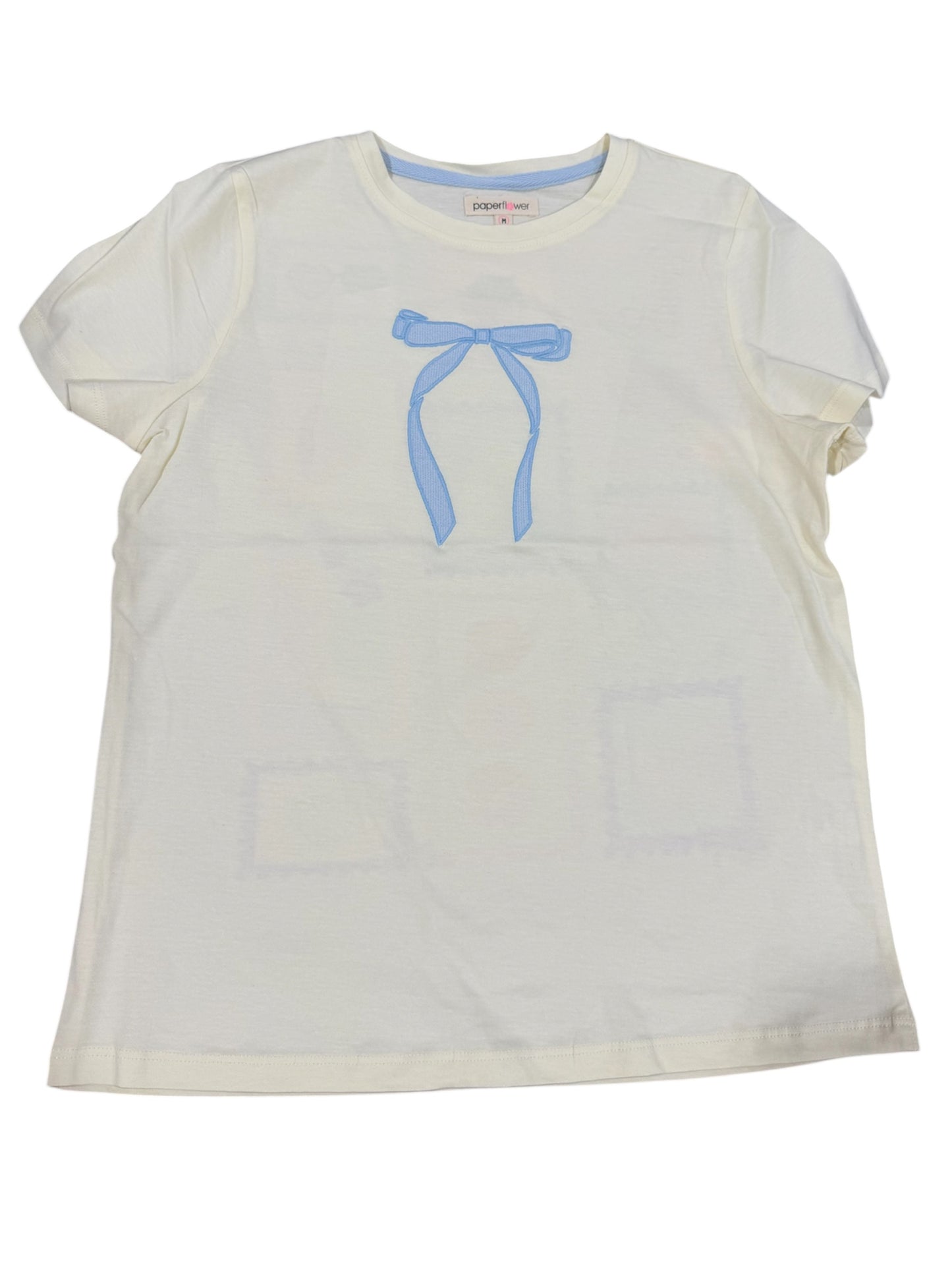 Paper Flowers Embroidery Bow Stamp Graphic Tee