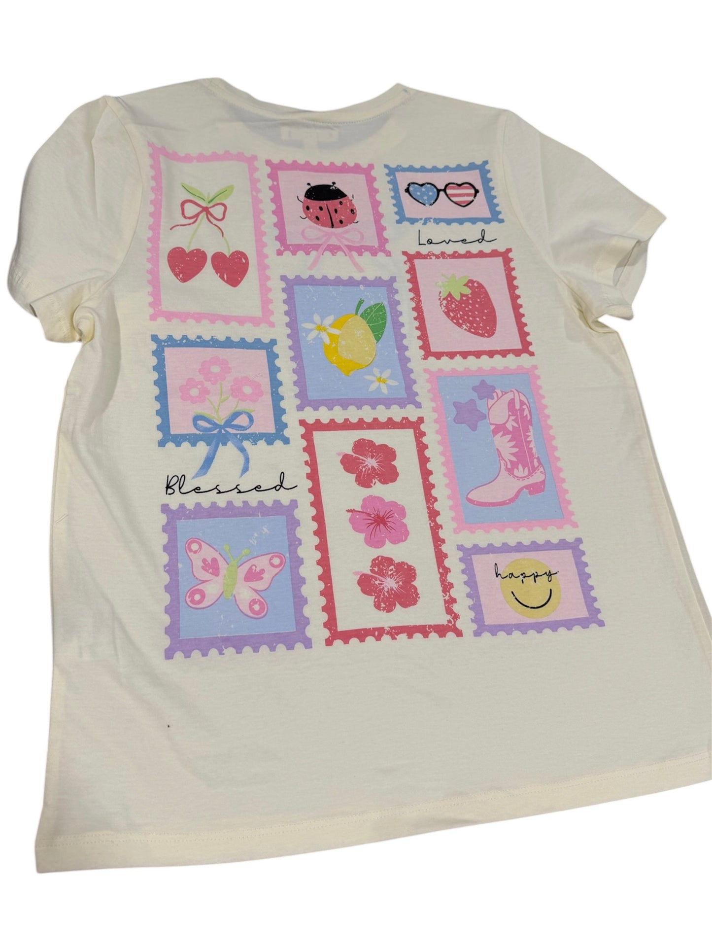 Paper Flowers Embroidery Bow Stamp Graphic Tee