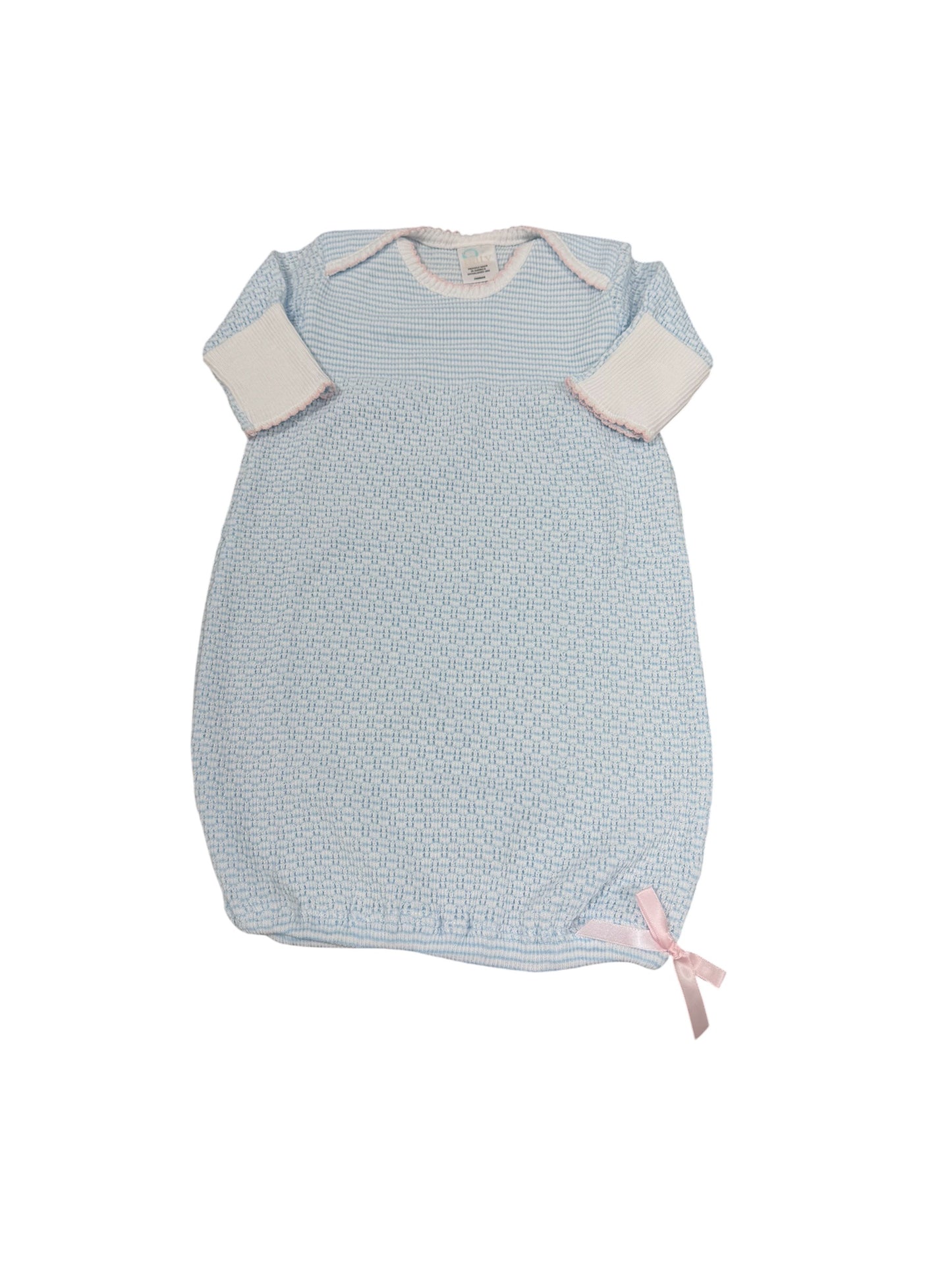 Paty Knit Solid Color Overlap Should Gown Blue w/Pink Trim