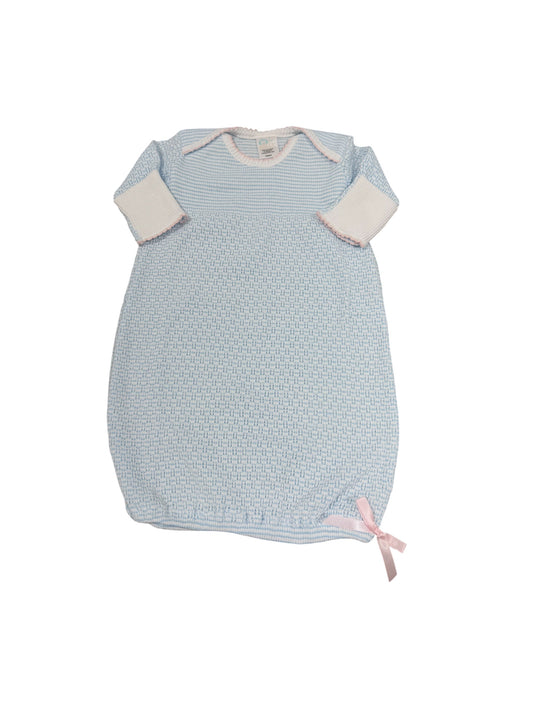 Paty Knit Solid Color Overlap Should Gown Blue w/Pink Trim