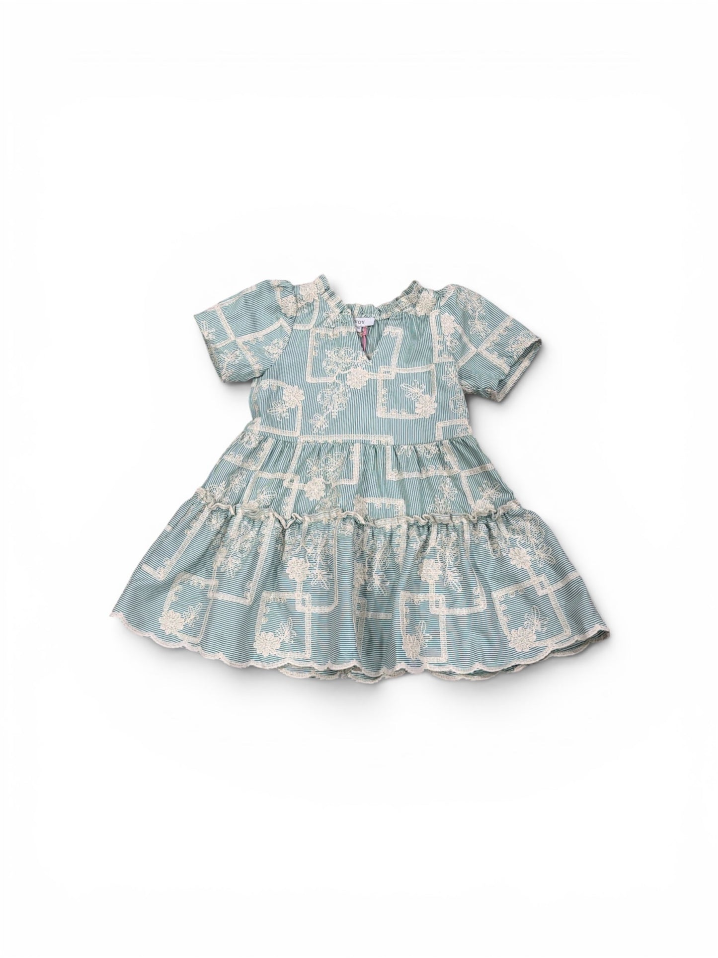 Voy Striped Floral Embroidered Tiered Dress