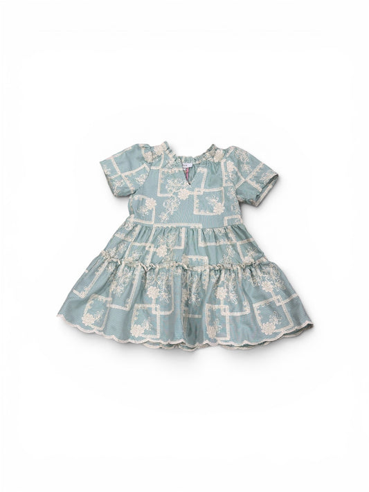 Voy Striped Floral Embroidered Tiered Dress