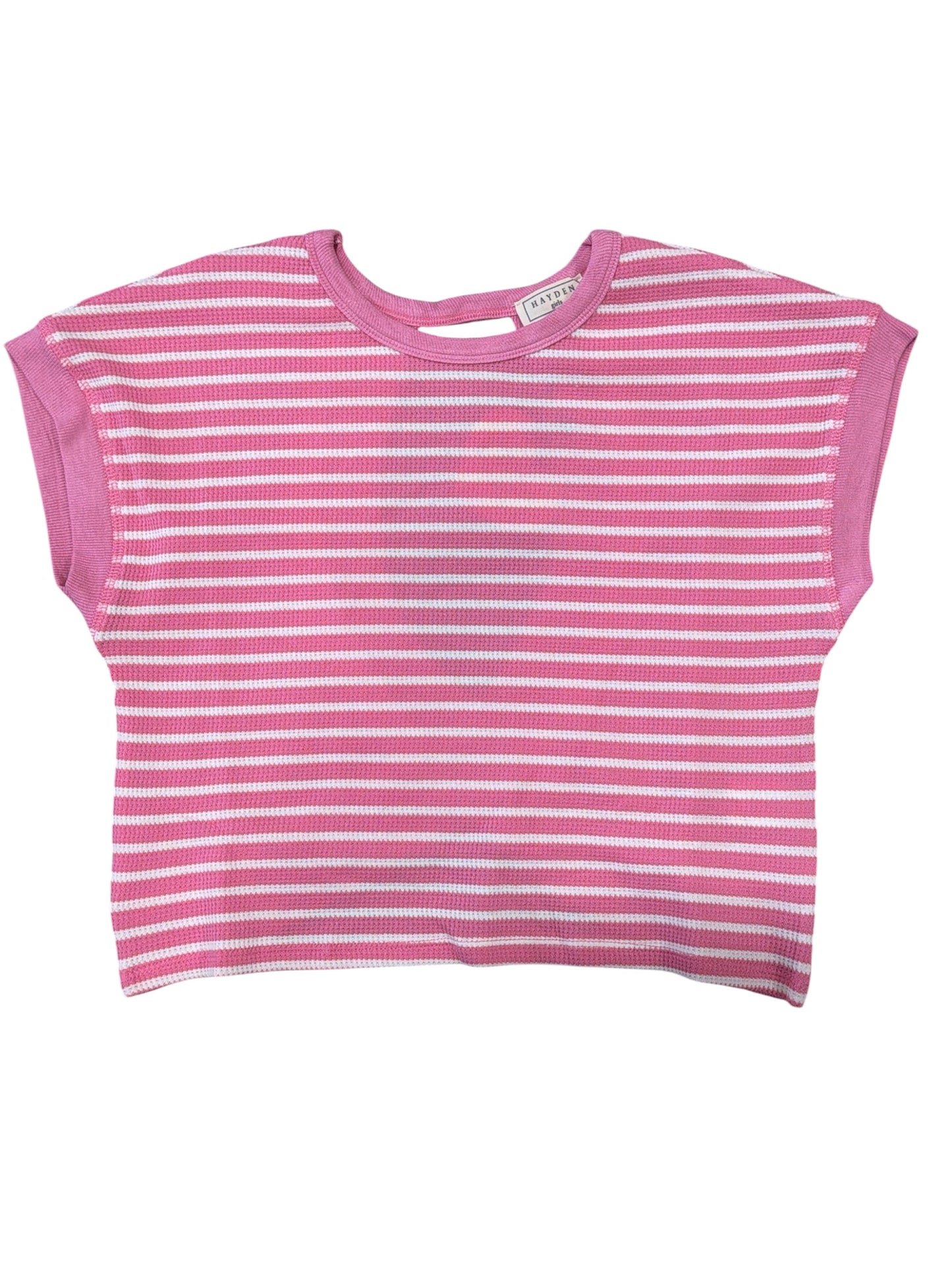 Hayden Girl Open Tulip Back Stripe Knit Tee - Pink