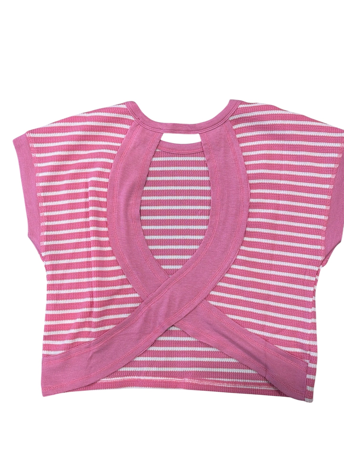 Hayden Girl Open Tulip Back Stripe Knit Tee - Pink