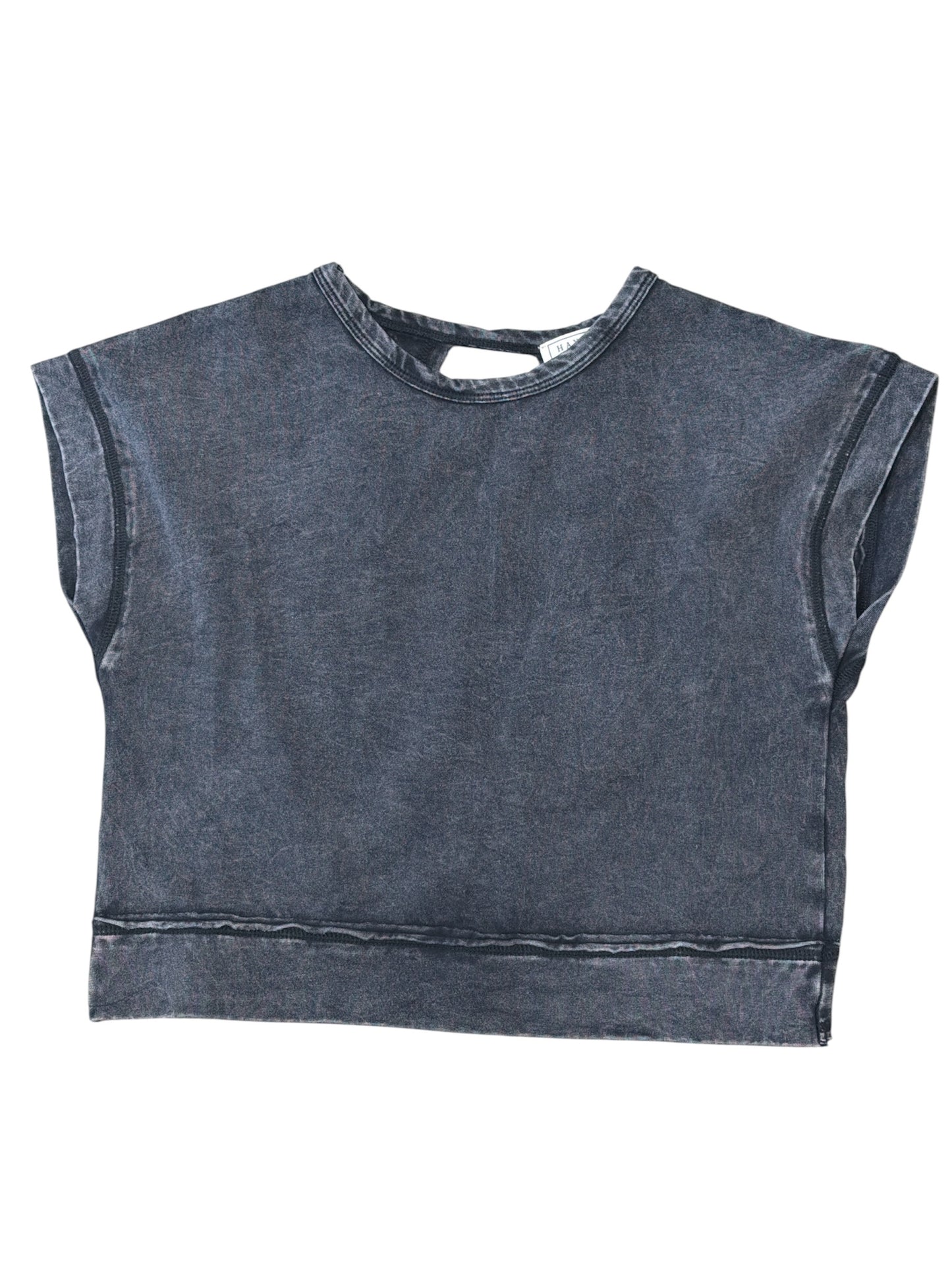 Hayden Girl Open Tulip Back Washed Knit Tee - Black