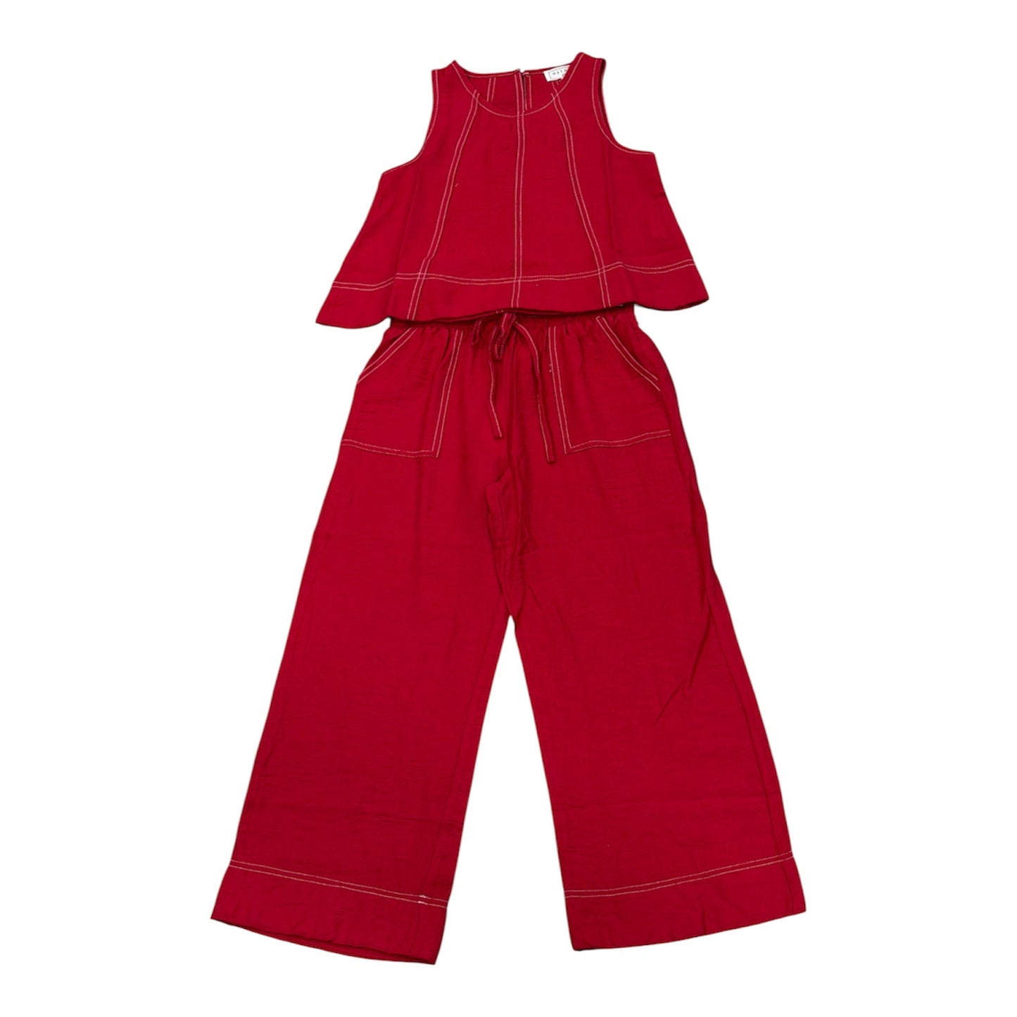Hayden Girl Contrast Stitch Detail Pant Set - Red