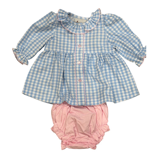 Delaney Girls Blue/White Check Knit LS Top with Bloomers