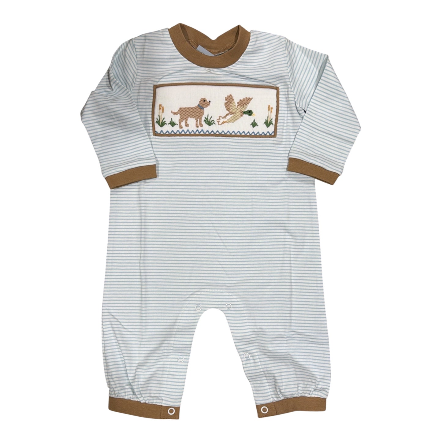 Three Sisters Duck Hunt Smocked Boys Romper