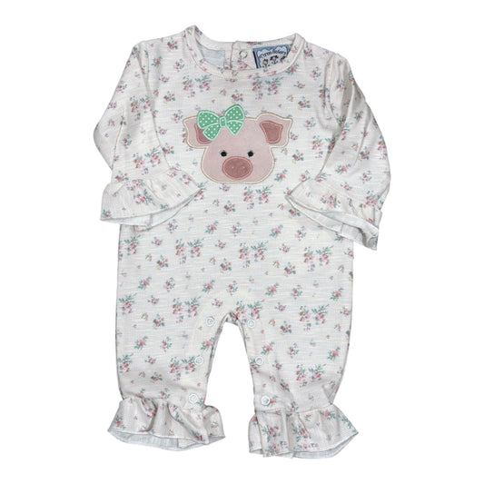 Three Sisters  Pig Applique Girls Romper