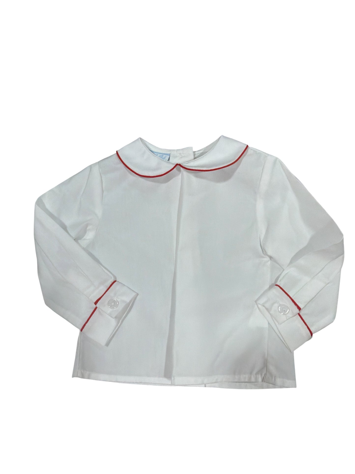 Petit Bebe White Peter Pan Shirt w/Red Pipping