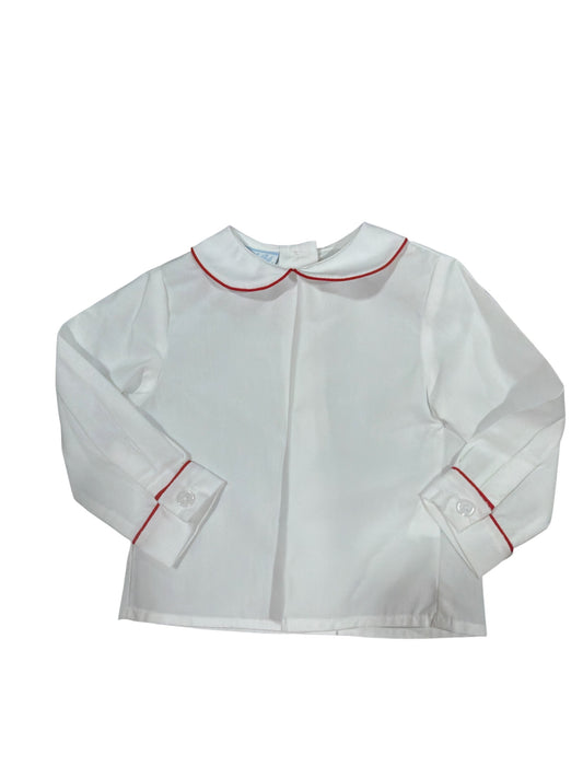 Petit Bebe White Peter Pan Shirt w/Red Pipping