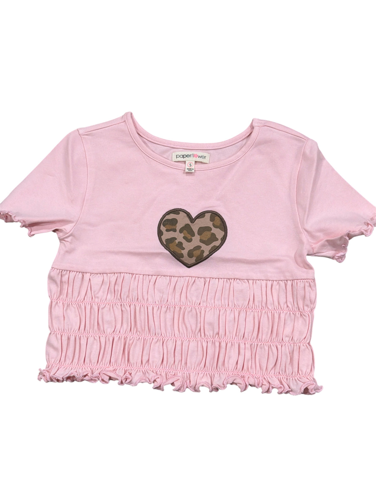 Paper Flower Ruched Waist Tee - Pink