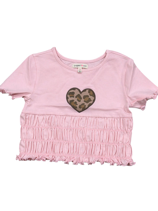 Paper Flower Ruched Waist Tee - Pink