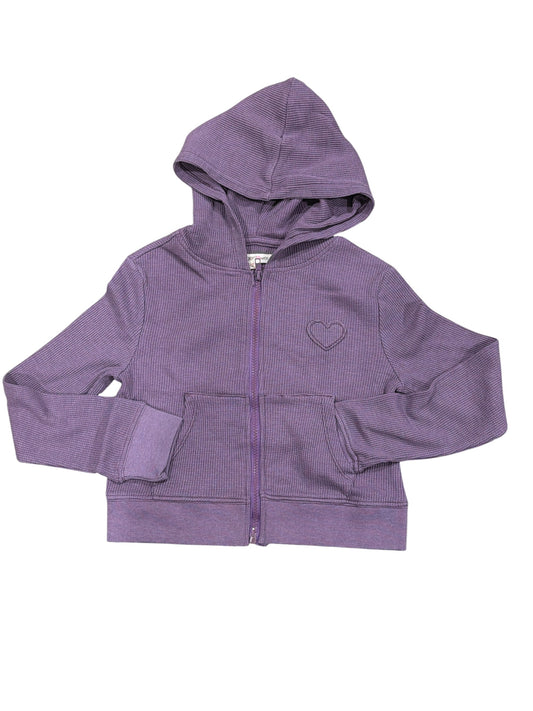 Paper Flower Acid Wash Heart Applique Hoodie