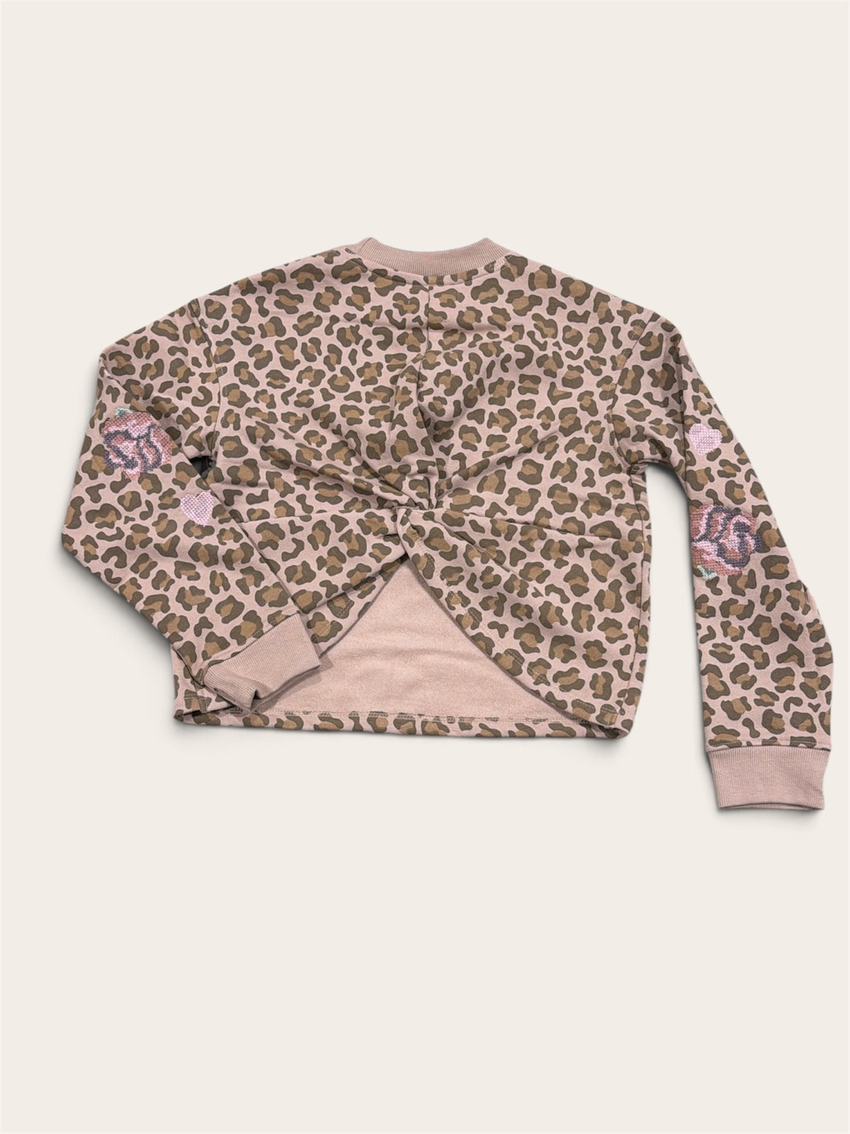 Paper Flower Animal Print Sweatshirt w/Twisted Back