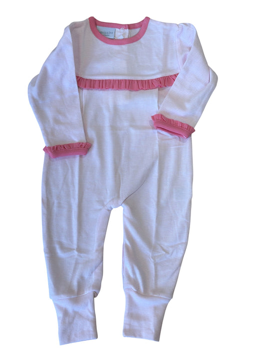 Squiggles Pink Micro Stripe Coverall w Ruffle Neck