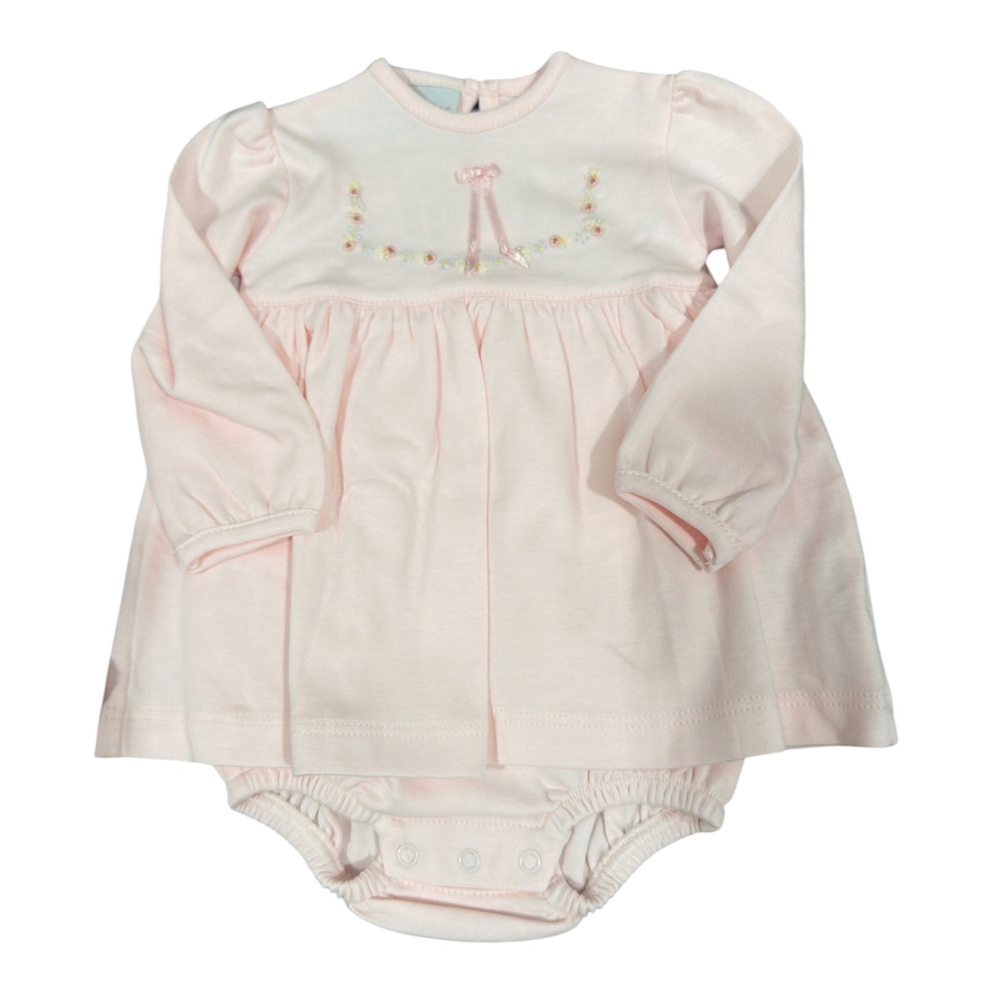 Squiggles Rococco Flowers L/S Onesie Dress - Pink