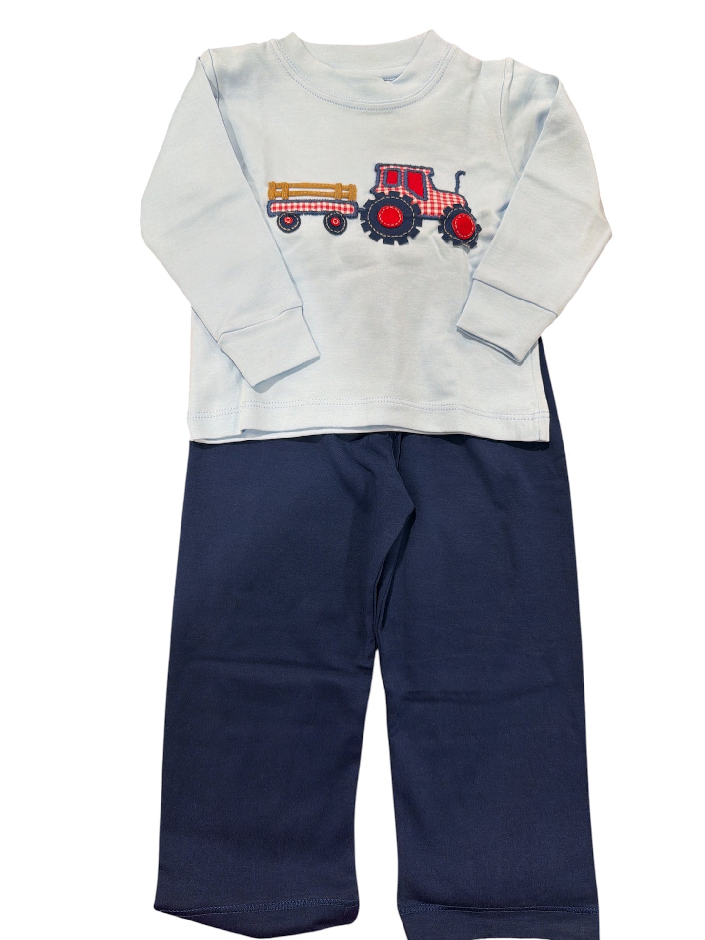 Squiggles Farm Tour Red Plaid Tractor Pant Set
