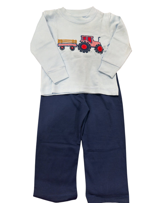 Squiggles Farm Tour Red Plaid Tractor Pant Set