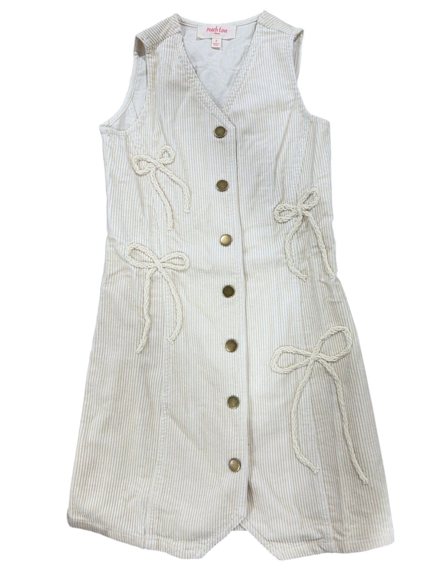 Peach Love Bow Detailed Corduroy Vest Mini Dress