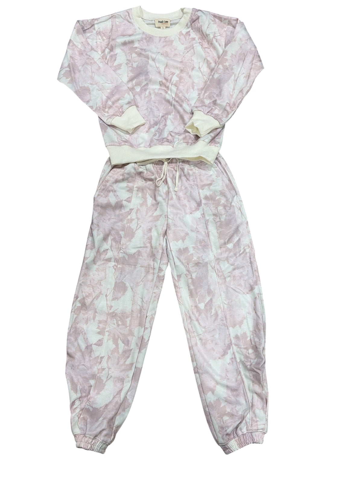 Peach Love Leaf Print Fleece Sweatsuit