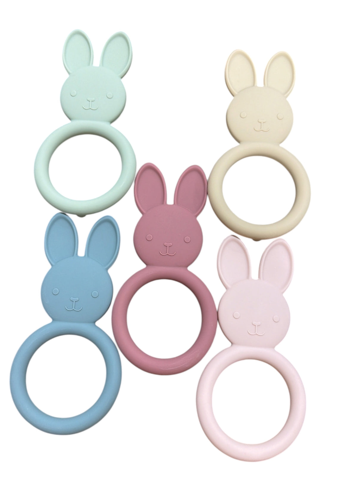 Three Hearts All Silicone Bunny Teething Ring