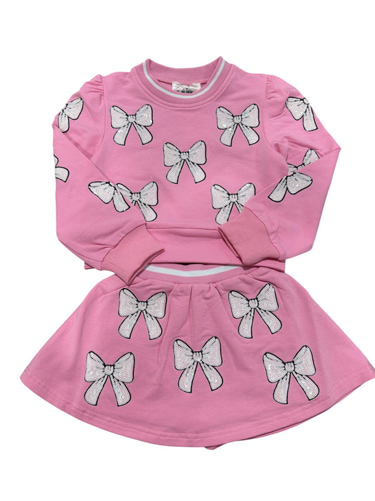Belle Cher Light Pink White Bow Two Pc Skort Set