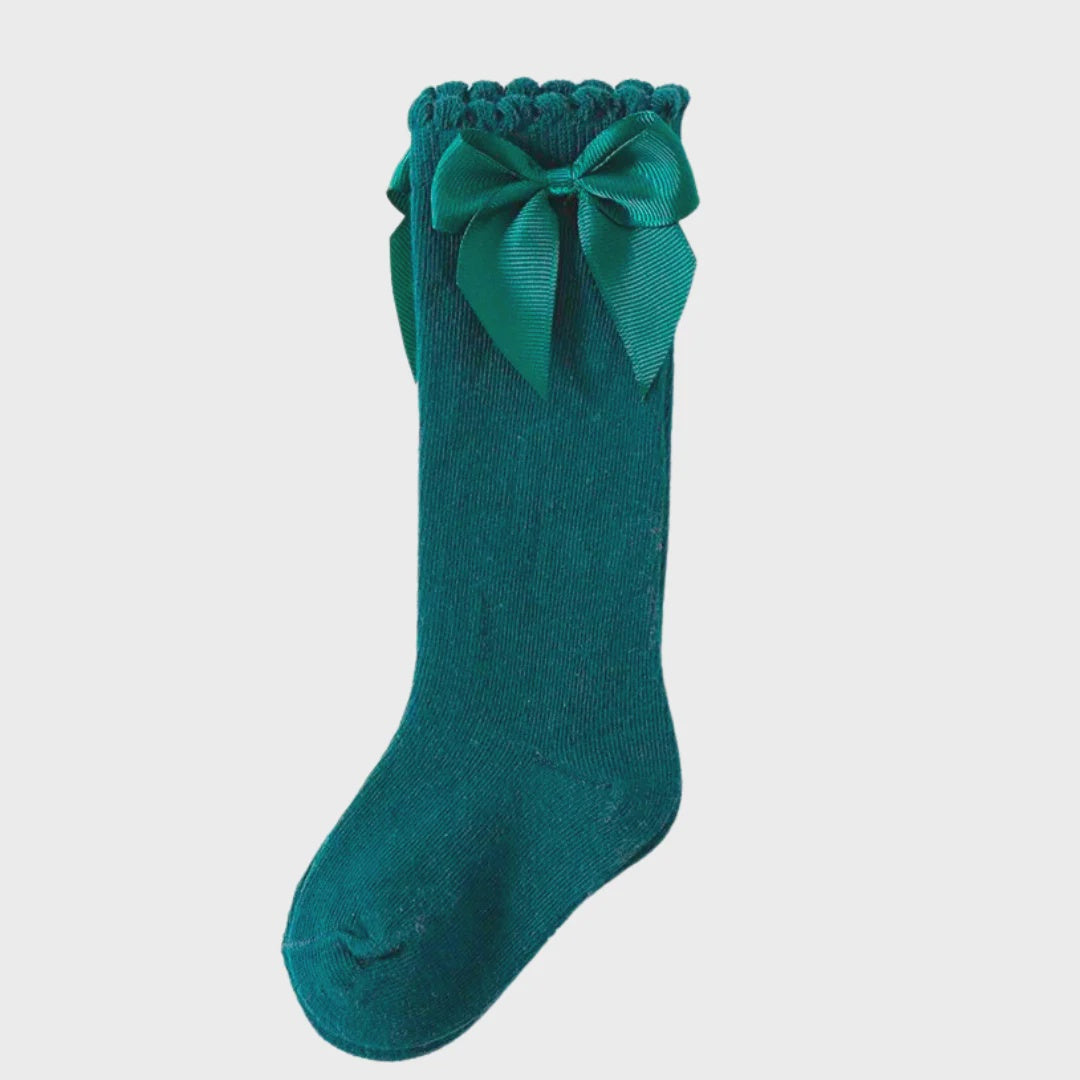 Be Girl Bow Happy Knee Socks - Pine