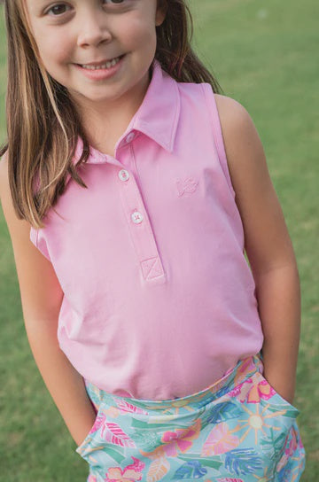Prodoh Girls' Sleeveless Solid Cotton Polo - Pink Frosting