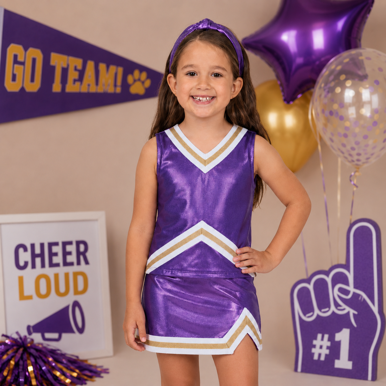 Azarhia Shimmer Cheer Suit - Purple & Gold