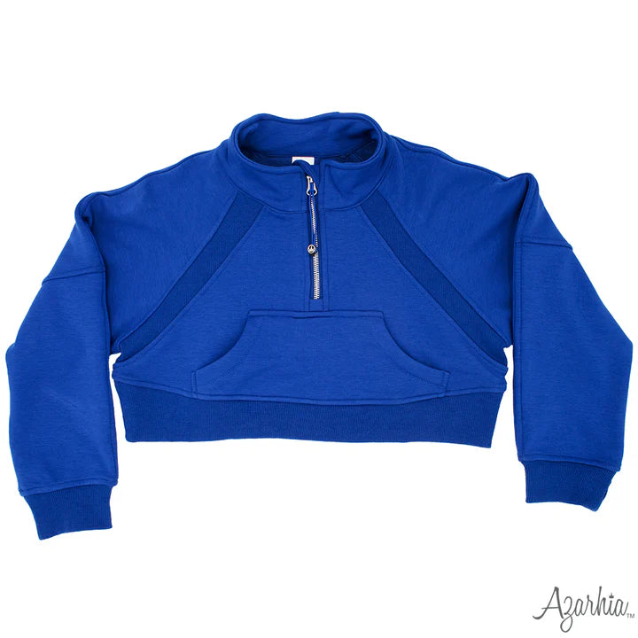 Azarhia Oversized Cropped 1/4 Zip Sweatshirt Royal Blue