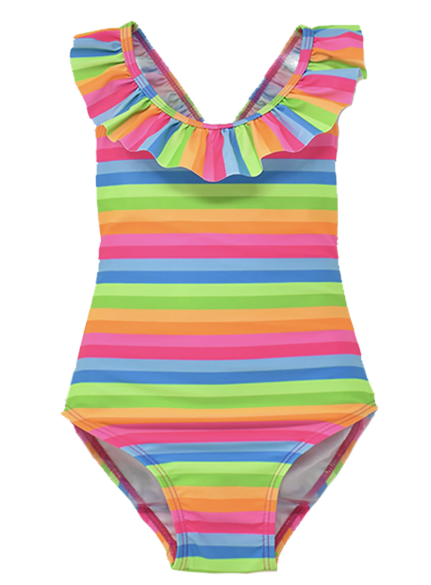 Mindy Crossback Swimsuit Neon Stripe